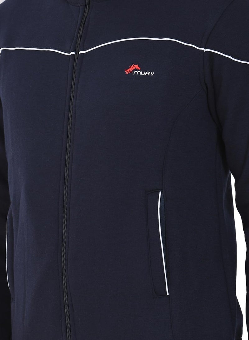 muffy Navy Blue Men's Tracksuit Cotton Blend Regular Fit Zip Closure with 2 Side Zipper Pockets & 1 Back Pocket Ideal for Winter Wear 5001 - Image 5