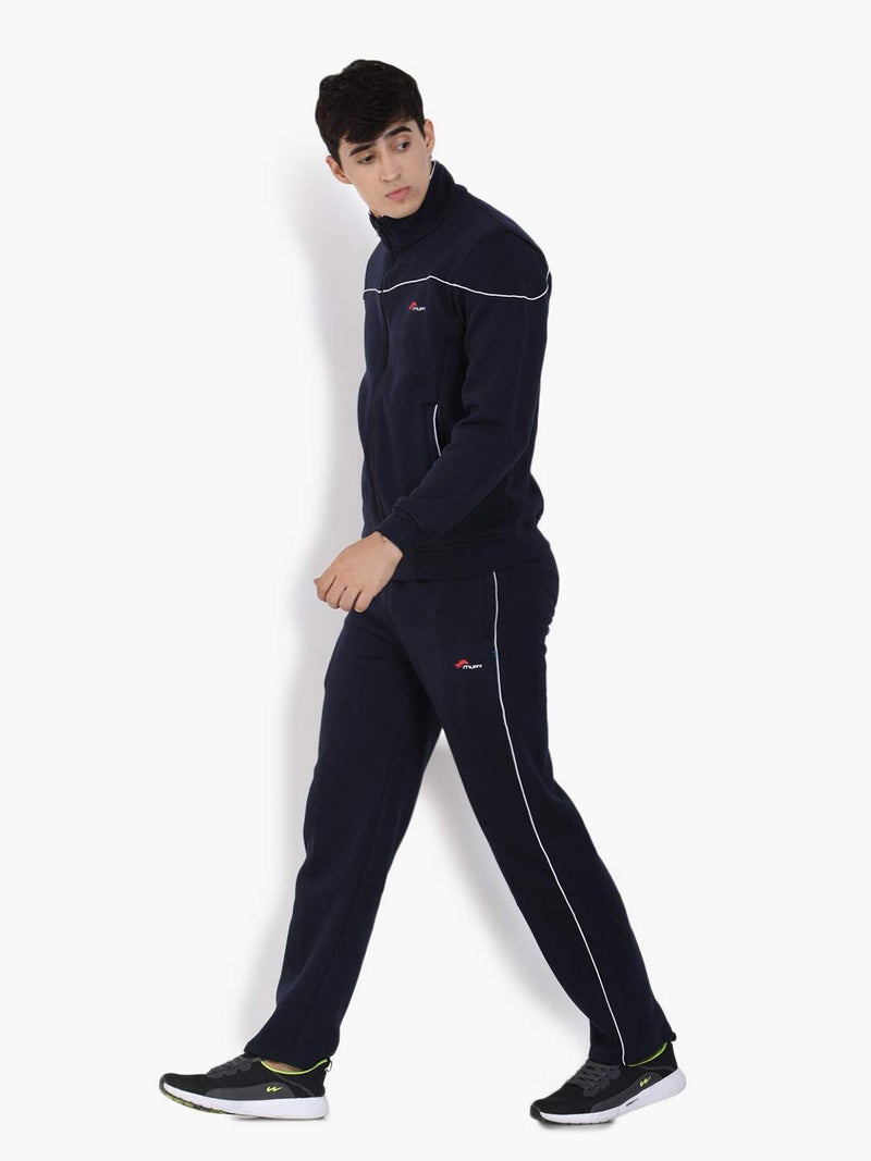 muffy Navy Blue Men's Tracksuit Cotton Blend Regular Fit Zip Closure with 2 Side Zipper Pockets & 1 Back Pocket Ideal for Winter Wear 5001 - Image 3