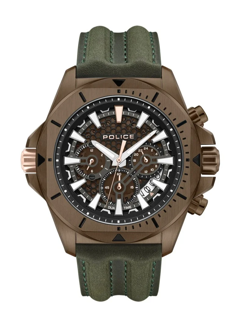 POLICE Electrical Brown Dial Leather Strap Chronograph Watch for Men, 46mm