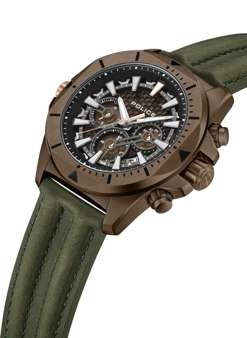 POLICE Electrical Brown Dial Leather Strap Chronograph Watch for Men, 46mm