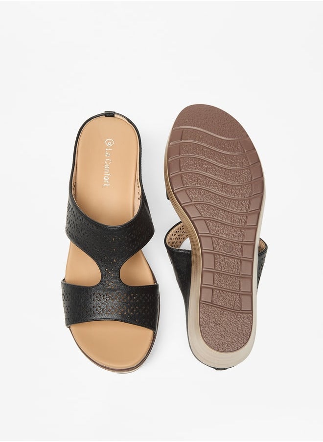 Le Confort - Women's Textured Slip-On Sandals with Wedge Heels - Image 1