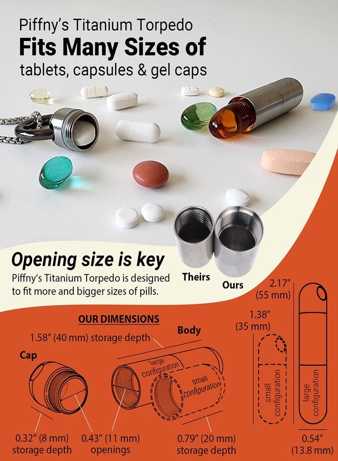Piffny Titanium Torpedo Adjustable-Length Waterproof Keychain Pill Holder Medicine Fob for Travel and Everyday Assurance - Gunmetal - 1 Pack - Image 4