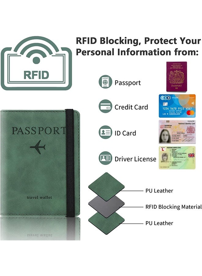 علامة الأمتعة وحامل جواز السفر مجموعة جواز سفر مع فتحة البطاقة وركوب الصعود الفتحة Slot Slot Passport Travel على ملحقات السفر المقاومة للخدش （أخضر） - Image 2