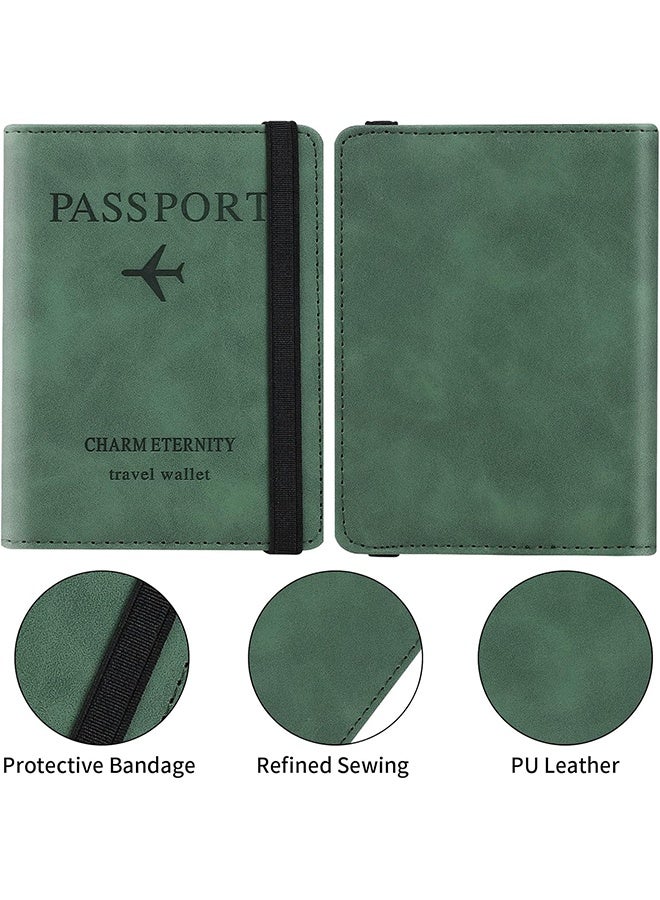 علامة الأمتعة وحامل جواز السفر مجموعة جواز سفر مع فتحة البطاقة وركوب الصعود الفتحة Slot Slot Passport Travel على ملحقات السفر المقاومة للخدش （أخضر） - Image 5