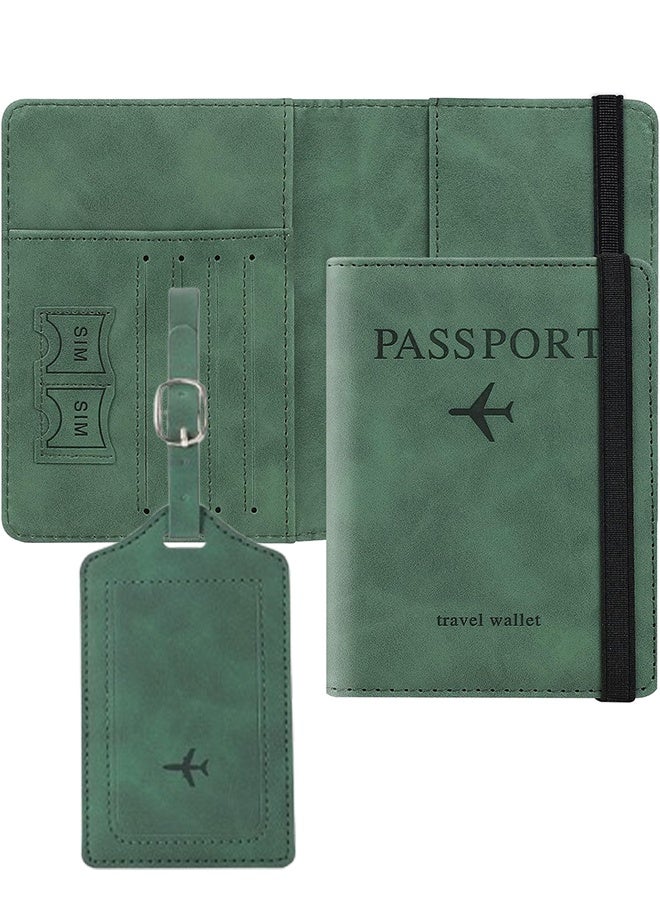 علامة الأمتعة وحامل جواز السفر مجموعة جواز سفر مع فتحة البطاقة وركوب الصعود الفتحة Slot Slot Passport Travel على ملحقات السفر المقاومة للخدش （أخضر） - Image 1