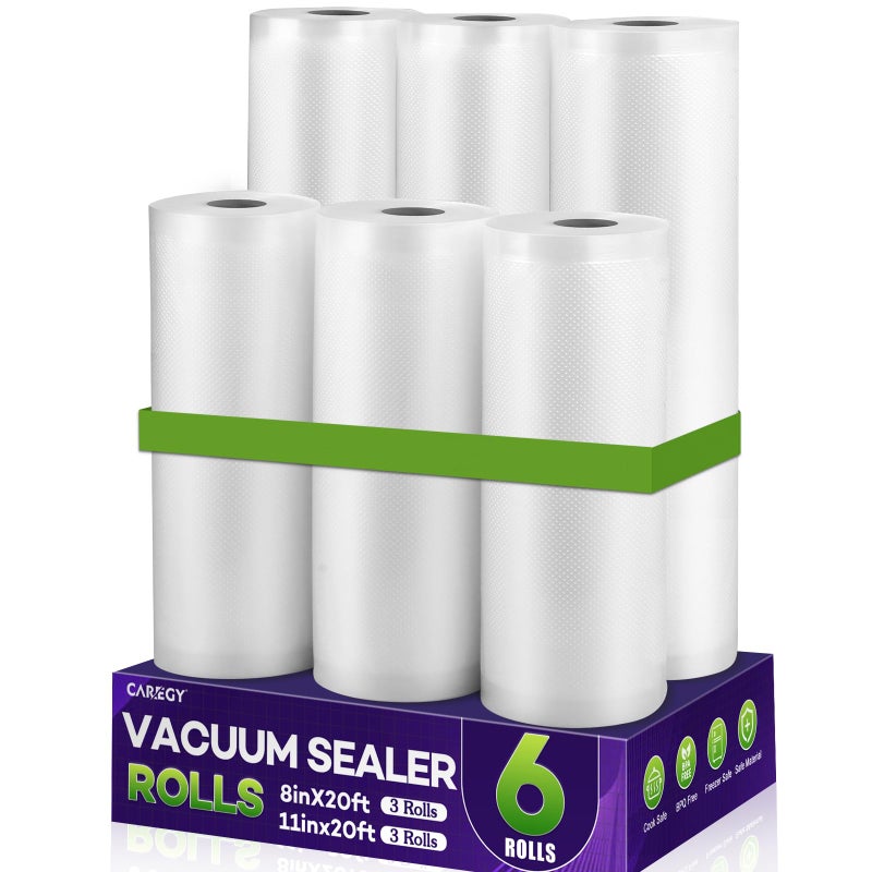 CAREGY Food Vacuum Sealer Rolls Bags 6 Pack 3 Rolls 8 x 20 and 3 Rolls 11x 20 Commercial Grade BPA Free Bag Rolls Embossed Food Saver Bags for Meal PrepSous Vide Cooking and Food Storage - Image 2