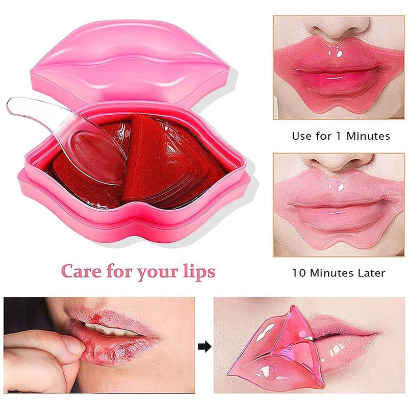 Miniling 20Pcs Moisturizing/Plumping Lip Mask, Restores Moisture Mask for Dry Lips and Lines Overnight Care, Gel Treatment Masks â€‹ (Pink) - Image 4