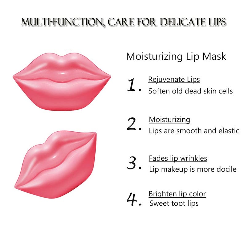 Miniling 20Pcs Moisturizing/Plumping Lip Mask, Restores Moisture Mask for Dry Lips and Lines Overnight Care, Gel Treatment Masks â€‹ (Pink) - Image 2