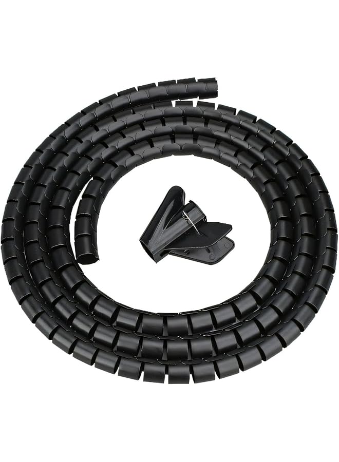 S-TOP 5M Spiral Wrap Cable Tube Cutable Flexible Cable Tidy Tube Cord Protector Cable Organizer for TV PC Wire Manage and Organize (22mm, Black) - Image 1