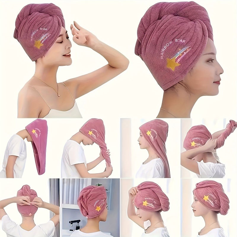 Blue Quick Drying Microfiber Hair Towel Set with Soft Embroidery - Image 3