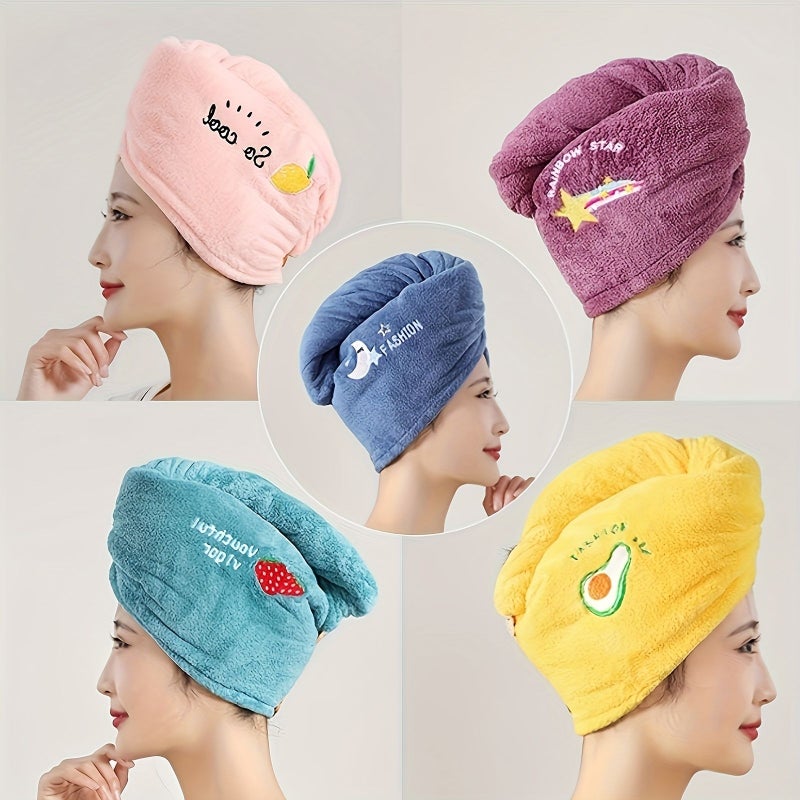 Blue Quick Drying Microfiber Hair Towel Set with Soft Embroidery - Image 1