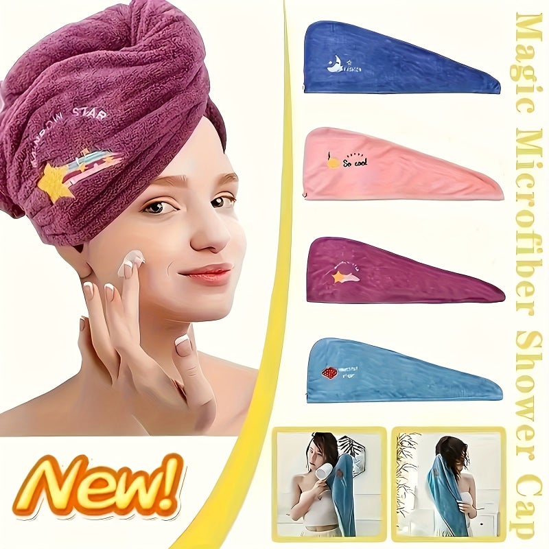 Blue Quick Drying Microfiber Hair Towel Set with Soft Embroidery - Image 2
