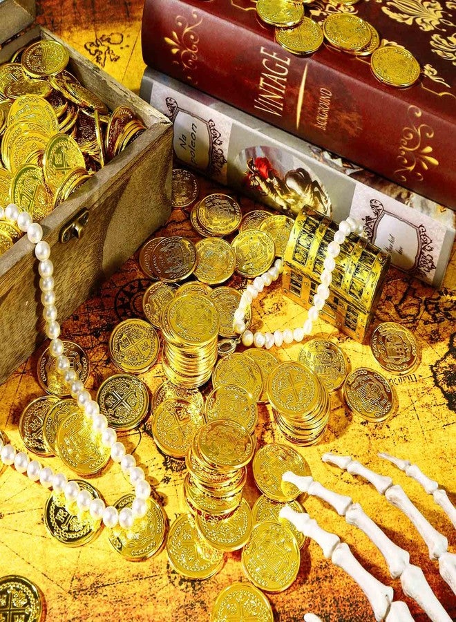 VICROIC 120 PCS Plastic Pirate Coins, Gold Treasure Coins, Fake Gold Coins, St. Patrick's Day Lucky Coins Toys for Pirate Halloween Themed Party Favors Hunt Beast Board Supplies - Image 4