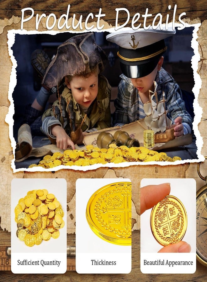 VICROIC 120 PCS Plastic Pirate Coins, Gold Treasure Coins, Fake Gold Coins, St. Patrick's Day Lucky Coins Toys for Pirate Halloween Themed Party Favors Hunt Beast Board Supplies - Image 3