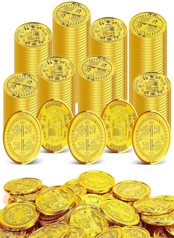 VICROIC 120 PCS Plastic Pirate Coins, Gold Treasure Coins, Fake Gold Coins, St. Patrick's Day Lucky Coins Toys for Pirate Halloween Themed Party Favors Hunt Beast Board Supplies - Image 1