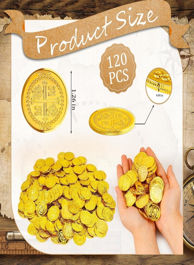 VICROIC 120 PCS Plastic Pirate Coins, Gold Treasure Coins, Fake Gold Coins, St. Patrick's Day Lucky Coins Toys for Pirate Halloween Themed Party Favors Hunt Beast Board Supplies - Image 2