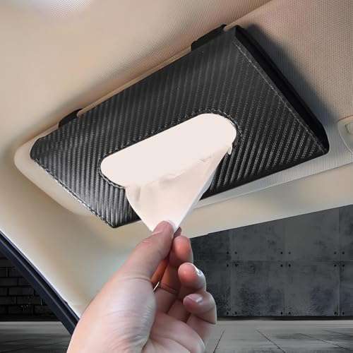 Hbxdeco Car Tissue Holder Leather Tissue Holder for Car Sun Visor Rectangular Auto Sun Visor Napkin Holder Mask Dispenser Universal Vehicle Tissue Box Sun Visor Accessory Carbon Fiber - Image 1