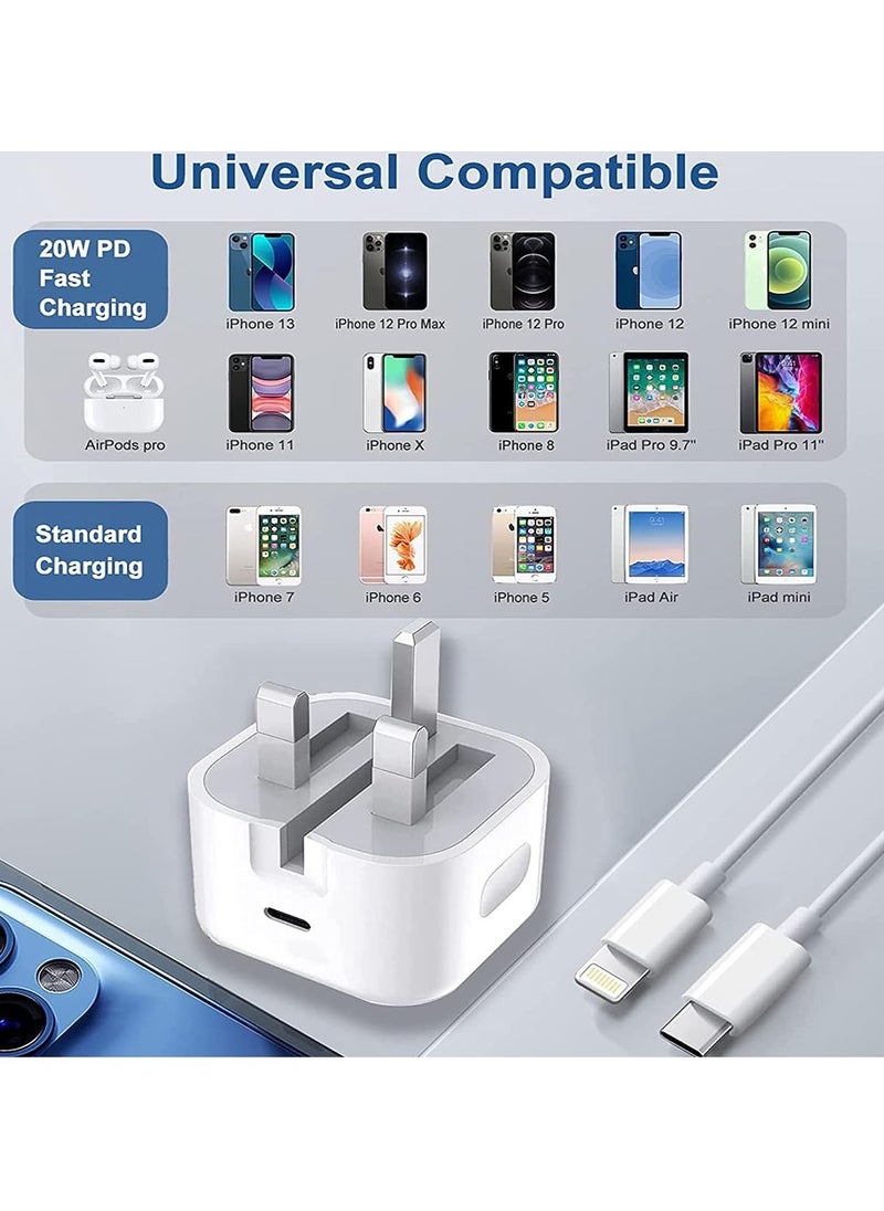 Generic - iPhone USB C Fast Charger【Apple MFi Certified】20W PD Type C Power Block Wall Charger Plug Adapter with 2M USB-C to Lightning Cable Compatible with iPhone 14/13/11/X/XS/iPad,AirPods Pro( - Image 1