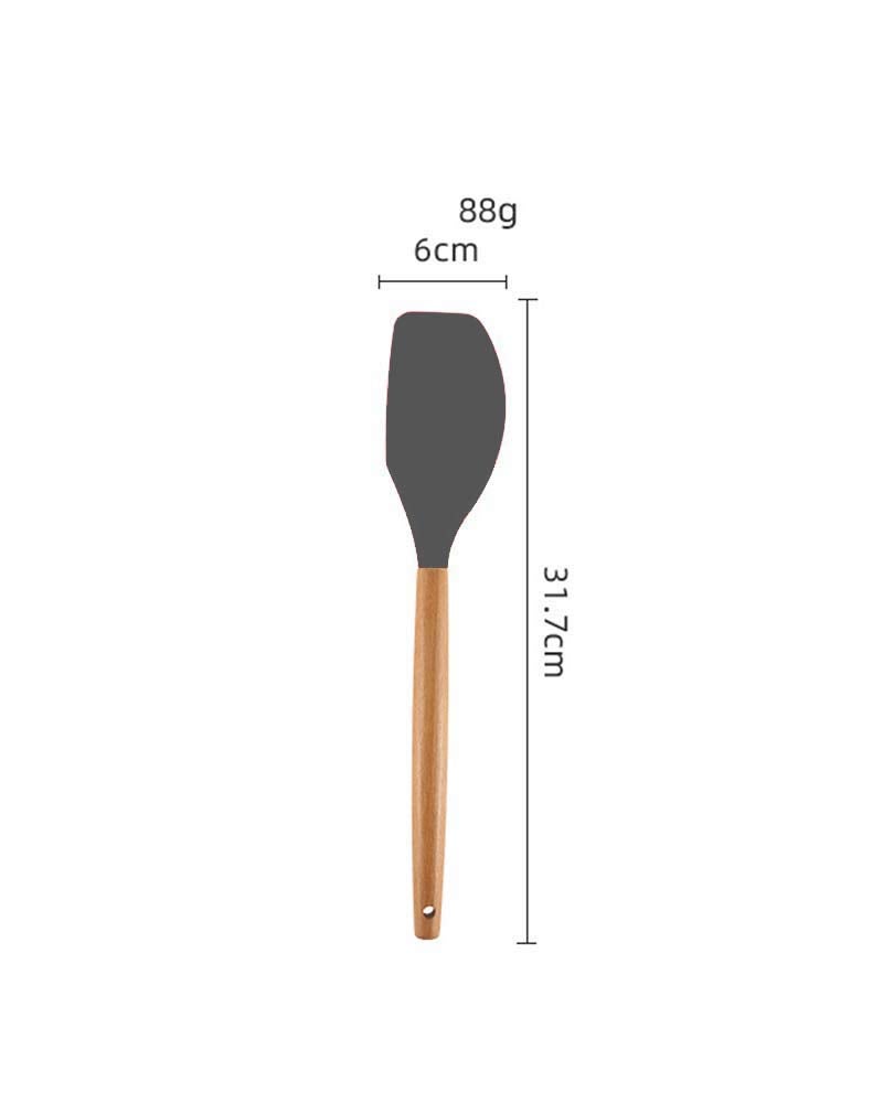 P-Plus International Heat Resistant Silicone Spatulas Set for Nonstick Cookware, Wooden Handle Spatulas, Rubber Spatula Kitchen Cooking Spoon Utensils Set (Grey, Pack of 1) - Image 2