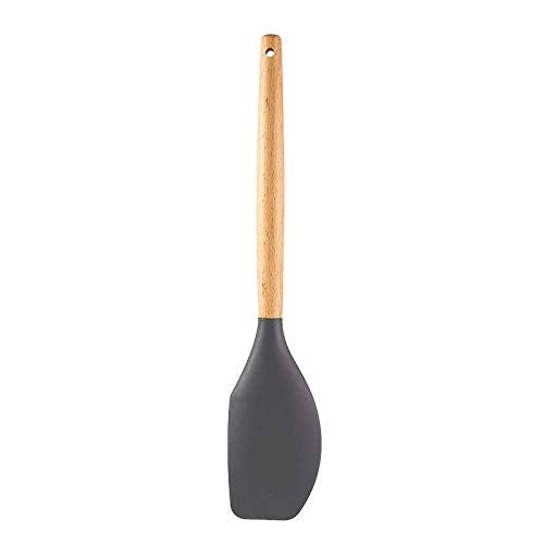 P-Plus International Heat Resistant Silicone Spatulas Set for Nonstick Cookware, Wooden Handle Spatulas, Rubber Spatula Kitchen Cooking Spoon Utensils Set (Grey, Pack of 1) - Image 1