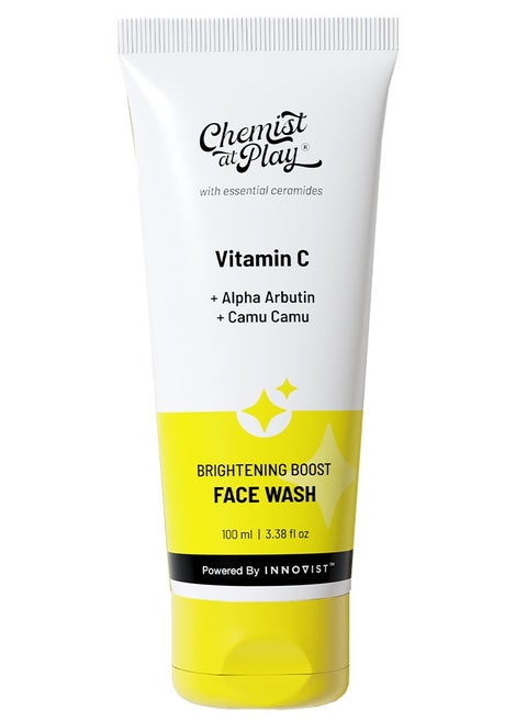 Chemist at Play Brightening Boost Face Wash with 30x Vitamin C | Cleans Oil & Dirt | Fades Dark Spots | Boosts Radiance | For All Skin Types | For Men & Women | Vegan | SLS & Paraben Free | 100 ml
