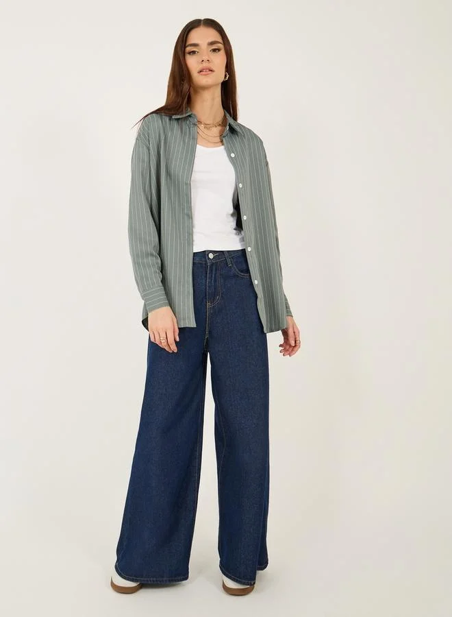 Styli Striped Buttoned Oversized Shirt