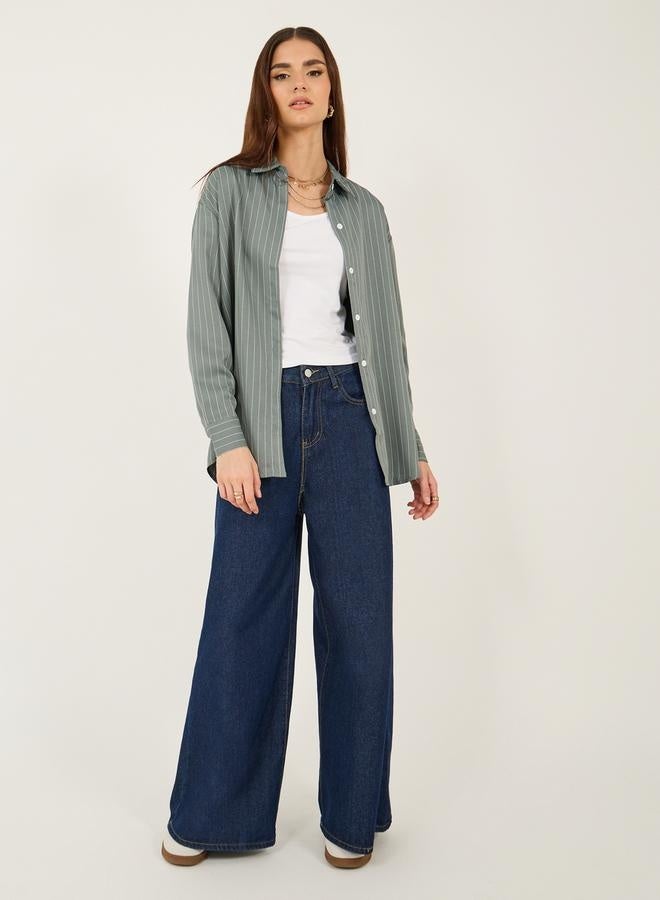 ستايلي قميص مقلم بأزرار كبير الحجم - Image 4