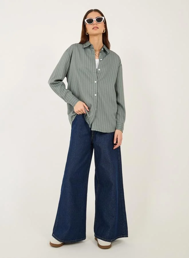 Styli Striped Buttoned Oversized Shirt