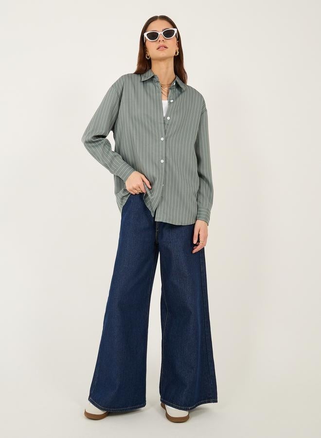 ستايلي قميص مقلم بأزرار كبير الحجم - Image 3