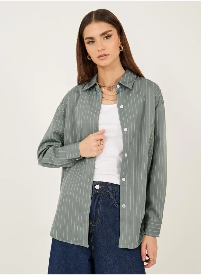 Styli Striped Buttoned Oversized Shirt