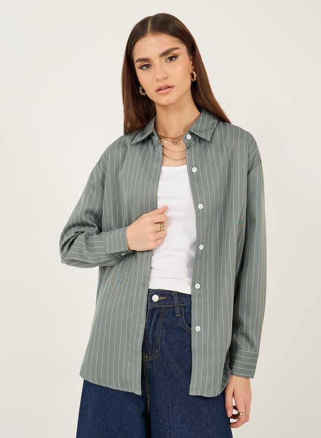 ستايلي قميص مقلم بأزرار كبير الحجم - Image 2
