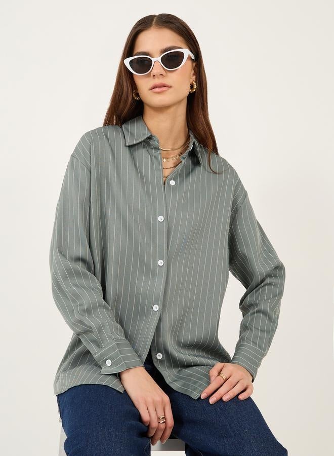 ستايلي قميص مقلم بأزرار كبير الحجم - Image 1