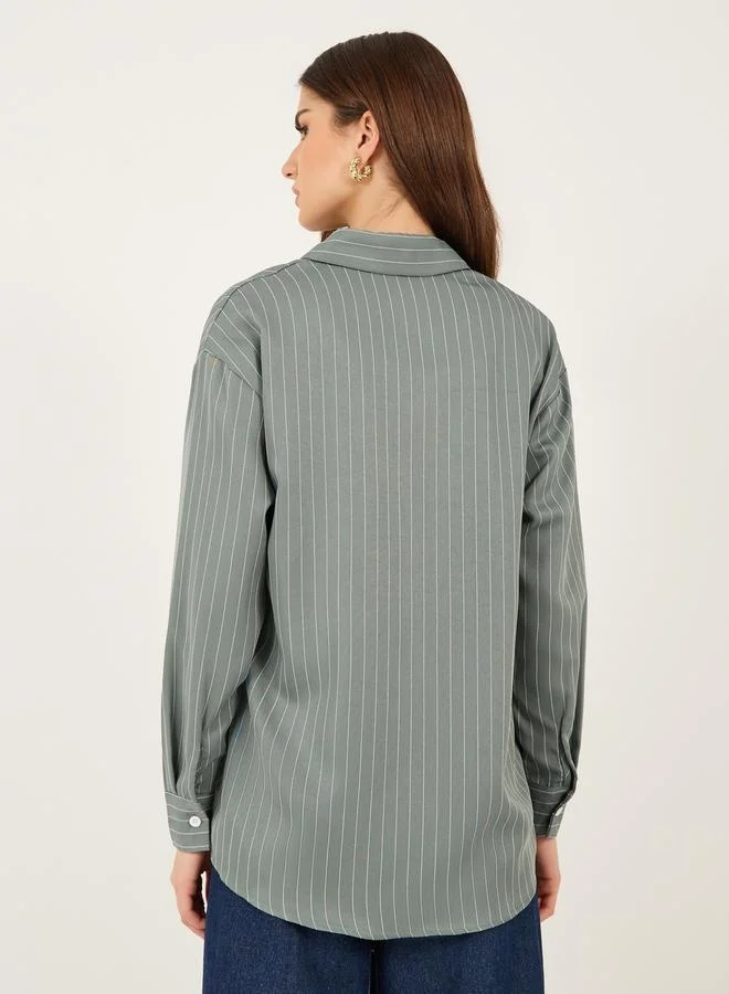 Styli Striped Buttoned Oversized Shirt