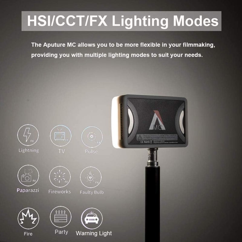 Aputure MC RGBWW On Camera Video Light, CRI/TLCI 96+, Temperature 3200K-6500K, HSI Mode,Support Magnetic Attraction and App with USB-C PD and Wireless Charging - Image 4