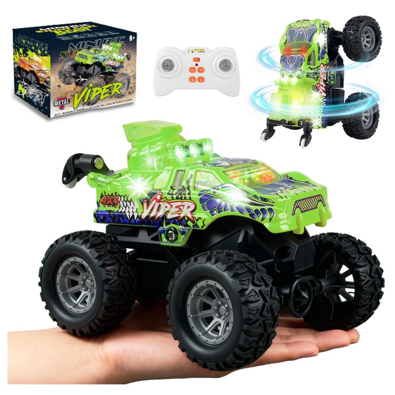 BEZGAR Monster Truck Toys 24GHz 164 Remote Control Car with Colorful Lights 360 Spins Metal Shell Remote Control Monster Truck for Boys Girls Age 6 7 8 9 10 Years OldGreen - Image 3