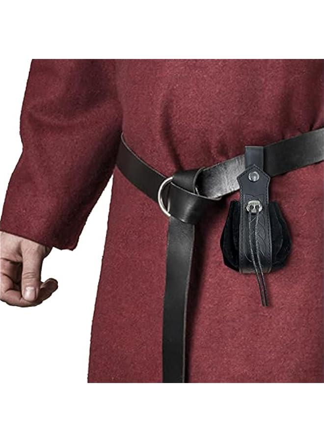Medieval Faux Leather Drawstring Pouch, Retro Nordic Portable Coin Purse, Vintage Belt Pouch Dice Bag For LARP Ren Faire (Black A)  - Image 3