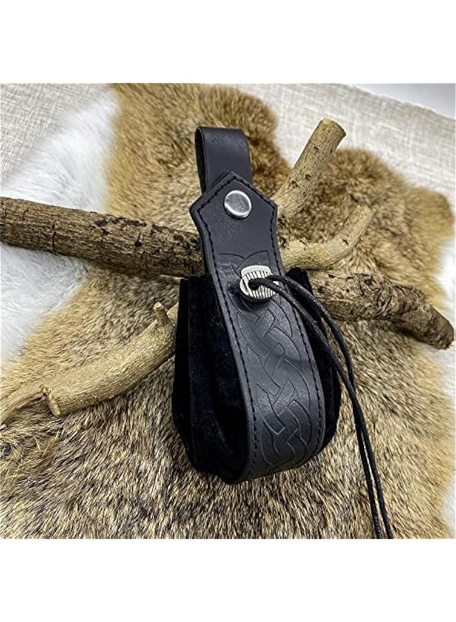 Medieval Faux Leather Drawstring Pouch, Retro Nordic Portable Coin Purse, Vintage Belt Pouch Dice Bag For LARP Ren Faire (Black A)  - Image 4