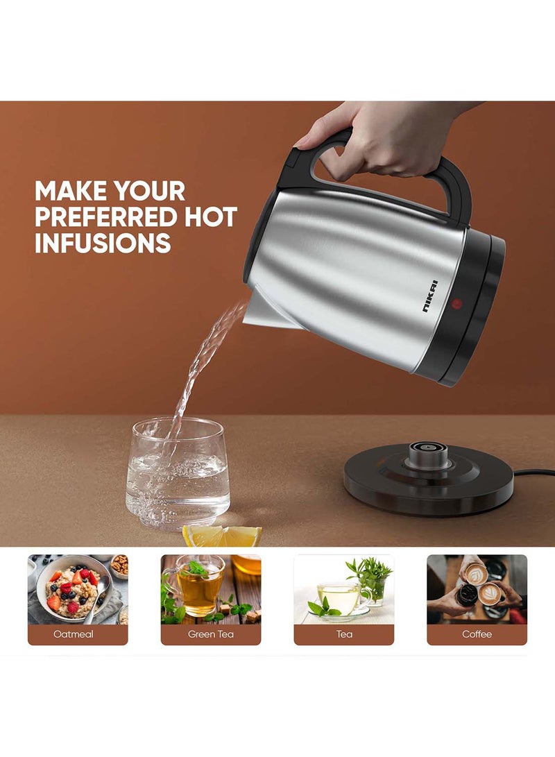 NIKAI 1.7L Stainless Steel Electric Kettle Stylish And Safe Boiling, Auto Shut Off, Indicator Light, 360° Rotating Base, Timeless Design, 1850-2200W, Matt Finish, Ideal For Home And Office Use 1.8 L 1800 W NK420A/ NK420AX Silver/Black - Image 2