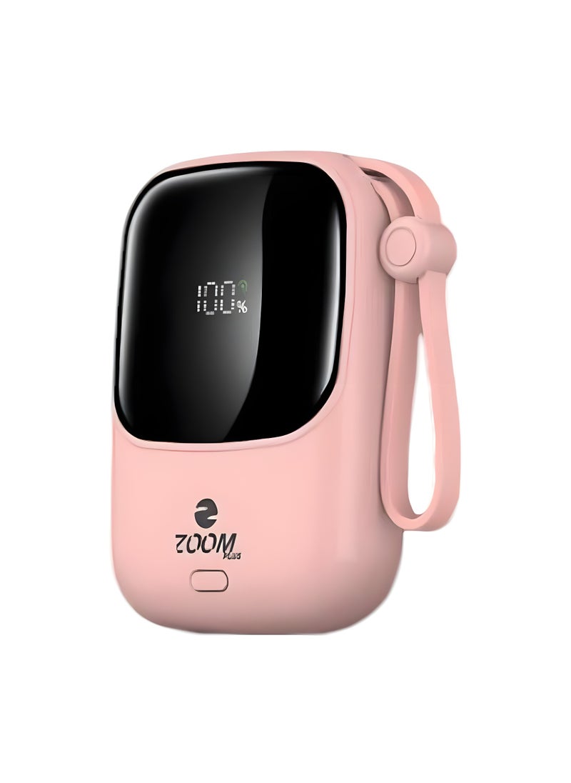 Zoom Plus ZP33 (FANCY) 10000mAh Digital Display Fast Charge Power Bank 22.5W With Built-in Dual-Cable Lightning And Type-C - Pink  - Image 1
