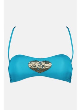 TWINSET Women Sequins Detail Strappy Swim Bikini Top, Blue  - Image 1