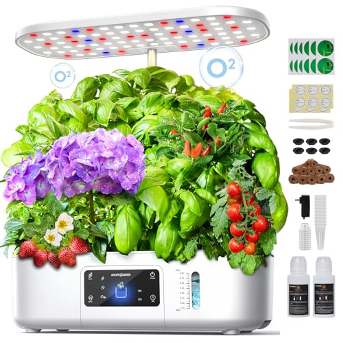 Ahopegarden Hydroponics Growing System Kit Indoor Herb Garden with Grow Light 12 Pods, with LCD Touch Panel Hydroponic Planter, Planting Height Up to 17", Grower Harvest Fresh Veggie Lettuce, White - Image 1