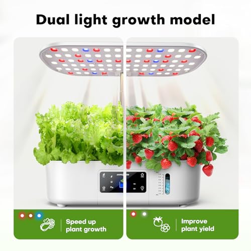 Ahopegarden Hydroponics Growing System Kit Indoor Herb Garden with Grow Light 12 Pods, with LCD Touch Panel Hydroponic Planter, Planting Height Up to 17", Grower Harvest Fresh Veggie Lettuce, White - Image 3