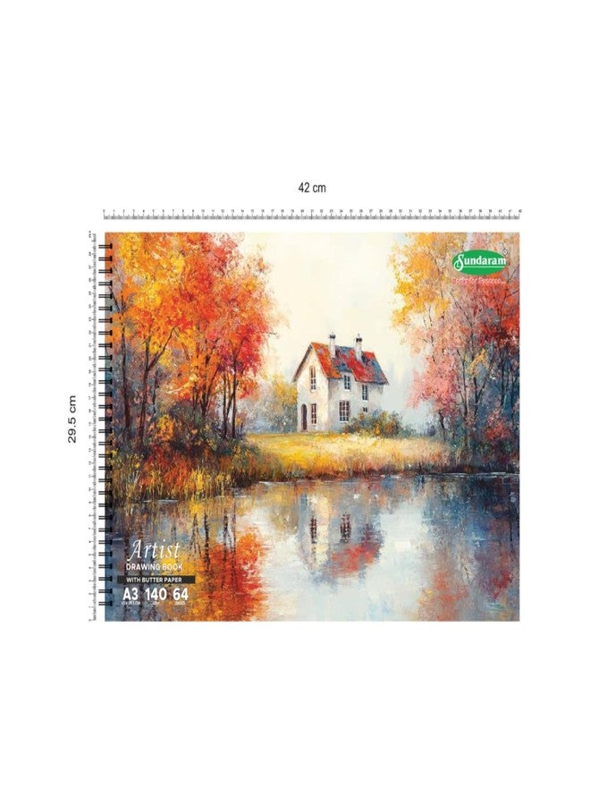 Sundaram A3 Sketch Book with Butter Paper | Spiral Bound (Wiro) | 64 Pages (32 Sheets) | 42 x 29.5 cm | Plain | Pack of 1 (Cover Page Design May Vary) - Image 2