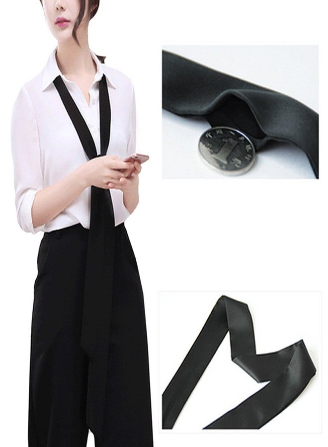 Monique Women's Long Narrow Silky Ribbon Neck Tie Choker Belt Scarf, Black, One Size - Image 3