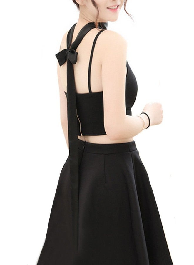 Monique Women's Long Narrow Silky Ribbon Neck Tie Choker Belt Scarf, Black, One Size - Image 2