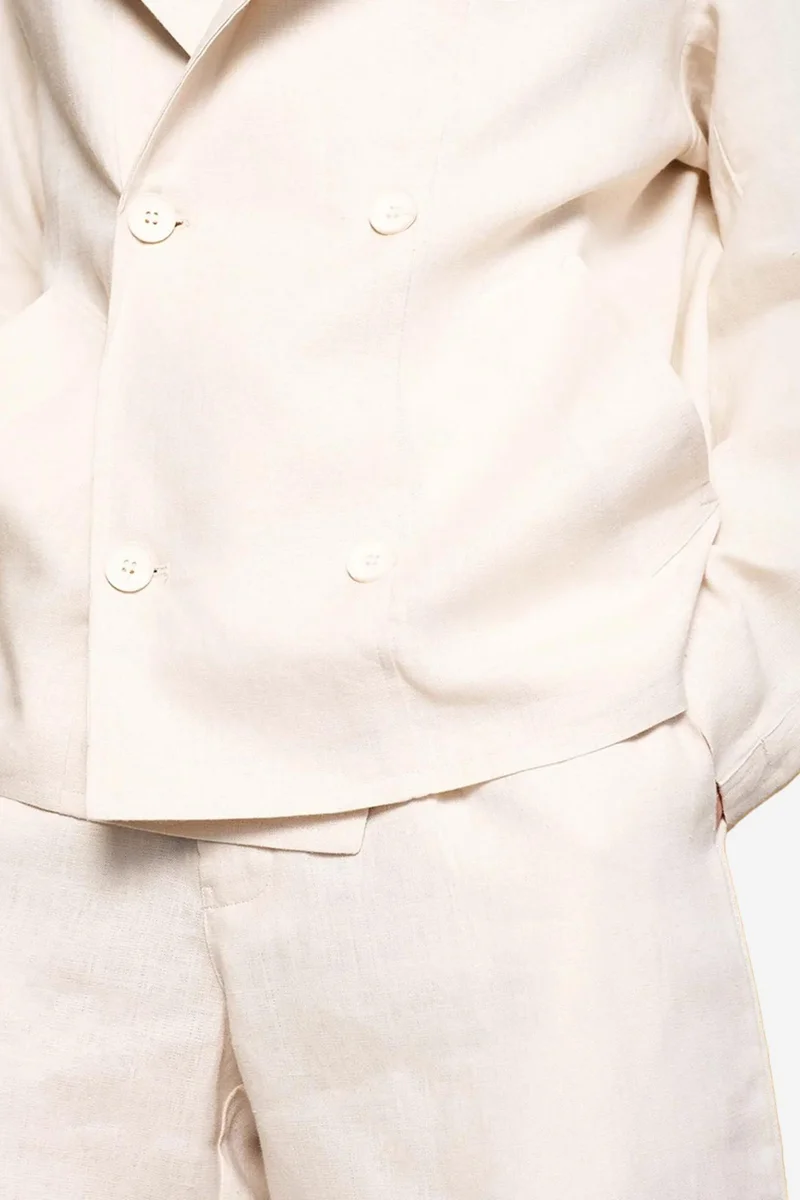 Giesto Beige Natural GIESTO Double Breasted Linen Jacket for Men | Best Price UAE