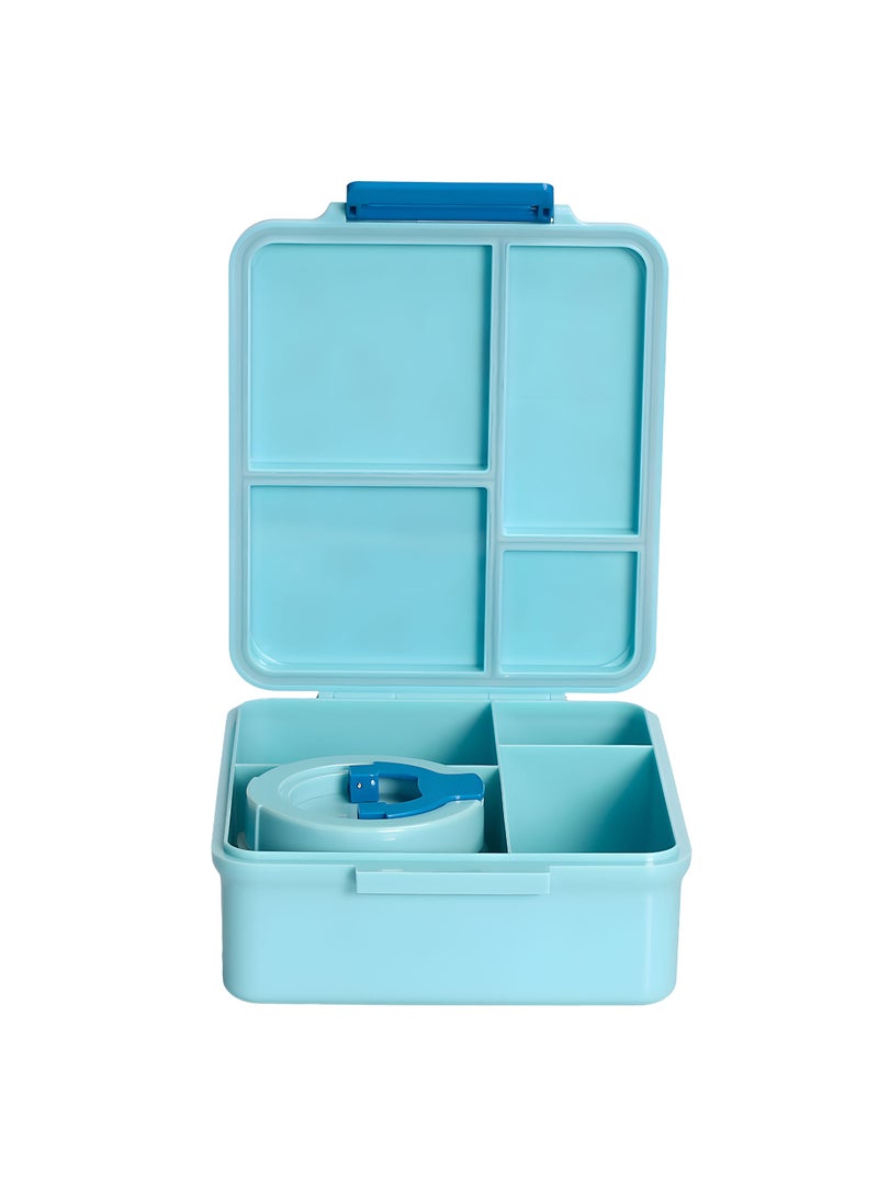 Snack attack صندوق غداء الأطفال بنمط رائد الفضاء الأزرق مع جرة حرارية - صندوق غداء من الفولاذ المقاوم للصدأ 4 أقسام مقاوم للتسرب مع ختم سيليكون - يحافظ على الطعام ساخنًا حتى 5 ساعات - خالي من BPA - Image 2