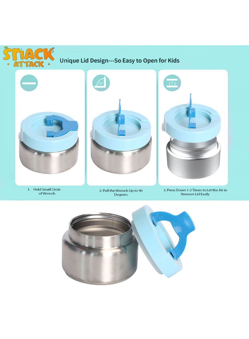 Snack attack صندوق غداء الأطفال بنمط رائد الفضاء الأزرق مع جرة حرارية - صندوق غداء من الفولاذ المقاوم للصدأ 4 أقسام مقاوم للتسرب مع ختم سيليكون - يحافظ على الطعام ساخنًا حتى 5 ساعات - خالي من BPA - Image 3