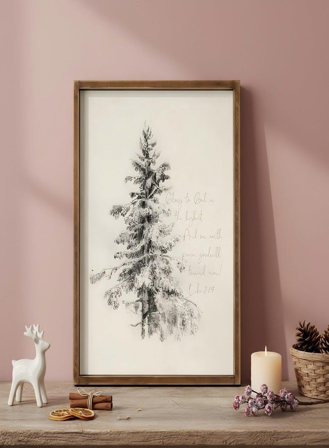 Ronasip Vintage Framed Christian Wall Art - Sketch Pine Trees Biblical Painting With Scripture 'Glory To God In The Highest' -Rustic Wall Sign, Winter Scene Wall Art Decor, Home Decor (16"x24", Brown) - Image 4