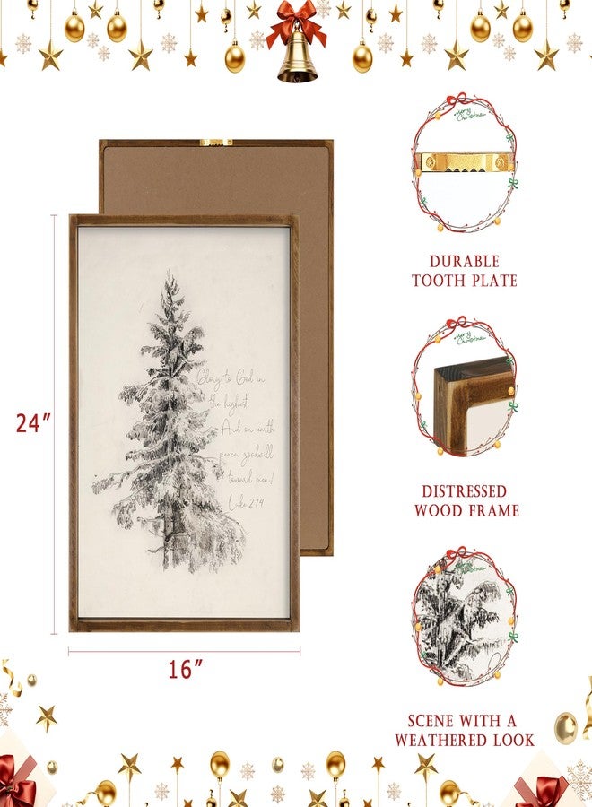 Ronasip Vintage Framed Christian Wall Art - Sketch Pine Trees Biblical Painting With Scripture 'Glory To God In The Highest' -Rustic Wall Sign, Winter Scene Wall Art Decor, Home Decor (16"x24", Brown) - Image 5